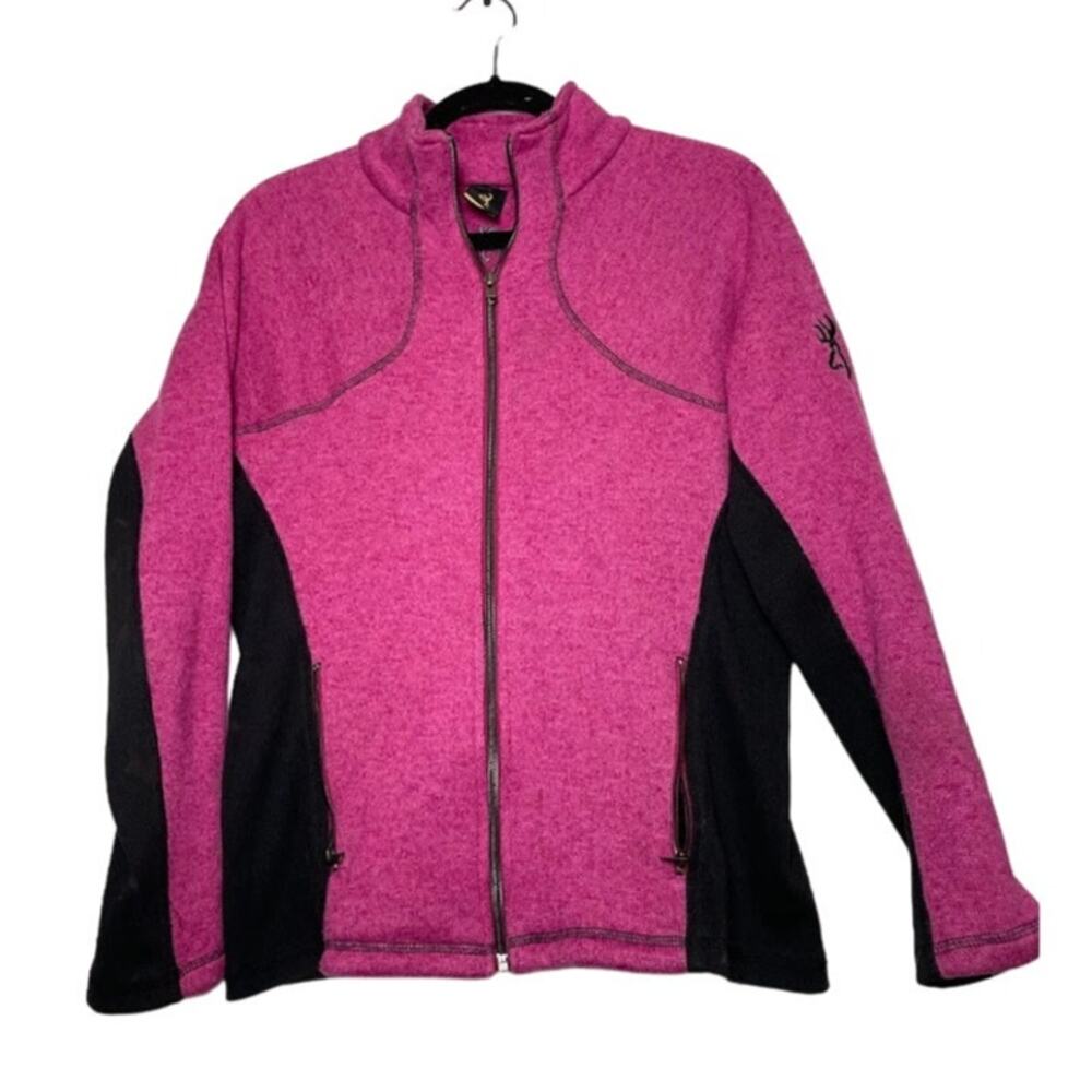Browning Fleece Womens Medium Pink Full Zip Long Sleeve Jacket Light Weight Coat